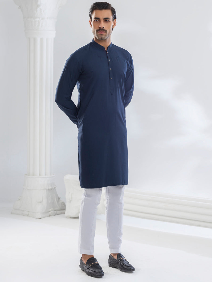 NAVY BLUE BLENDED KURTA | AL-K-1168B/AM-6207B – J. Junaid Jamshed SA