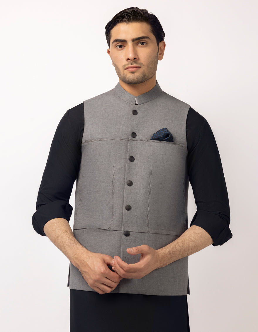 GREY SUITING WAISTCOAT | JJVC-A-33508/S25/JJ10137-PN – J. Junaid Jamshed SA